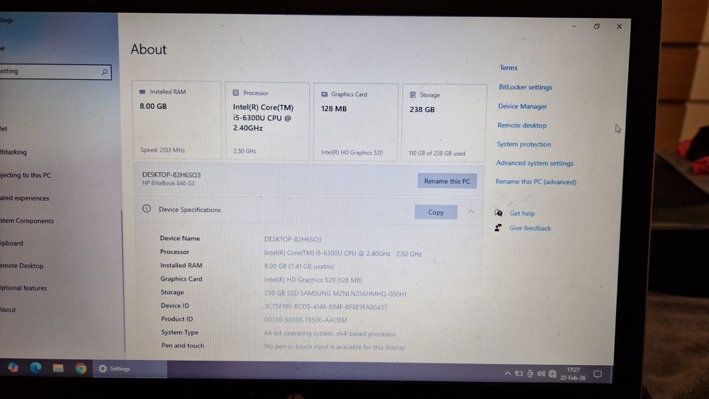 Laptop HP elitebook 840 G3  i5, 8GB RAM, SSD