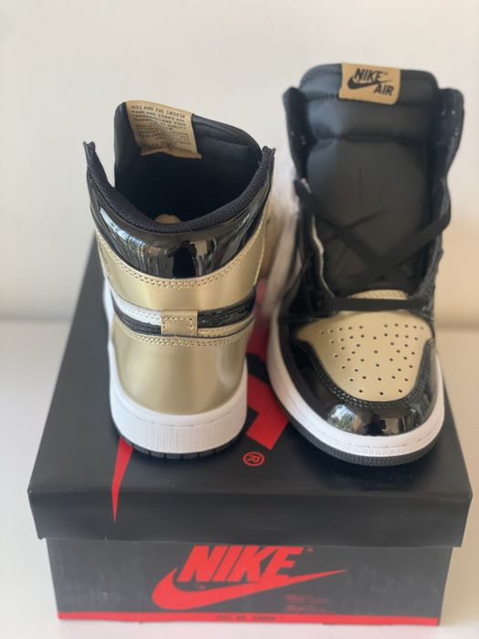 Air Jordan 1 Retro High Patent Gold Toe NRG Metallic White