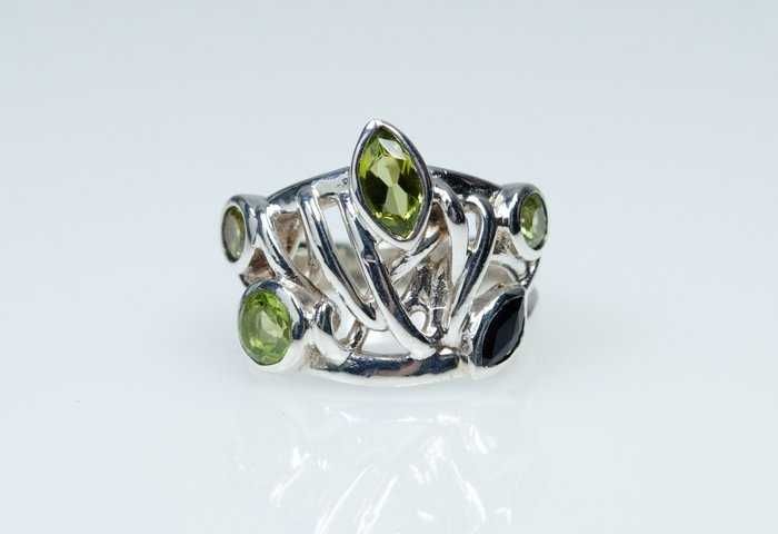 inel argint 925 cu 1,80 carate peridot natural și safir