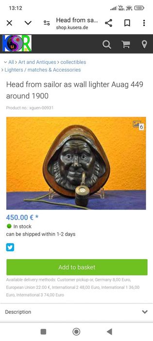 Statueta vintage cap de pescar 1920