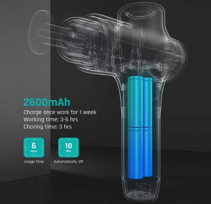 Масажен пистолет MEBAK 3, 2600 mAh батерия, 7 глави, LСD дисплей, калъф за съхранение, цвят: черен