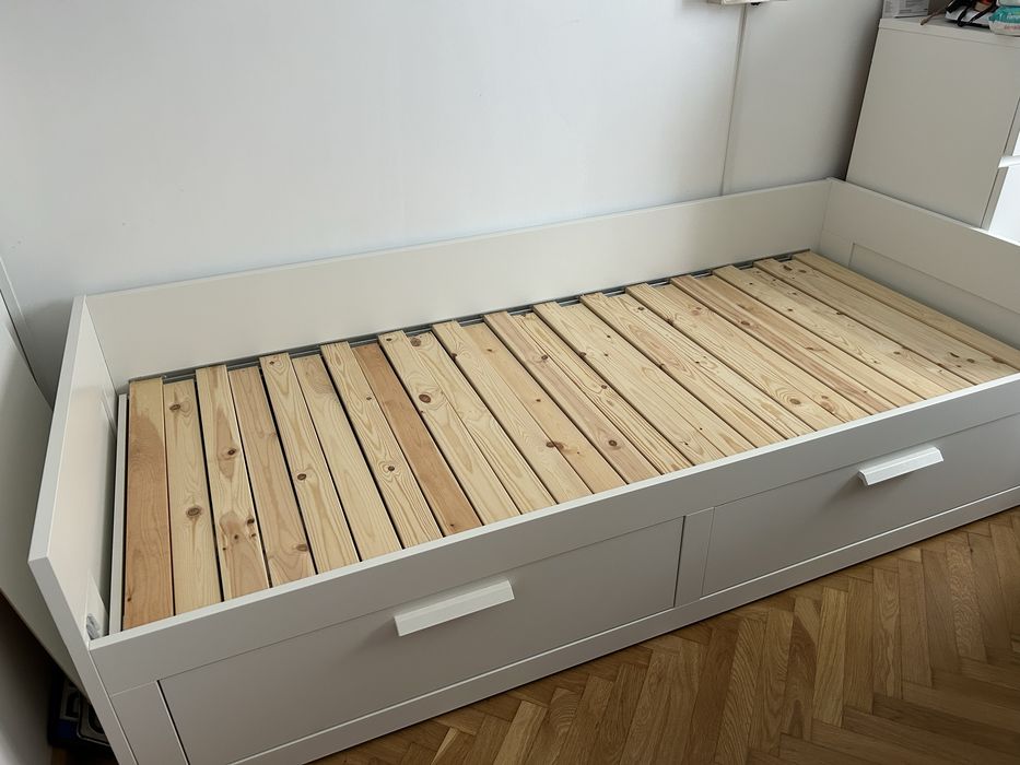 Pat Ikea Brimnes extensibil 2sertare 2saltele, alb, 80x200 cm