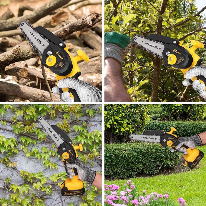 Мини Верижен трион Pomarks с батерия 6 инча трион за клони инструмент