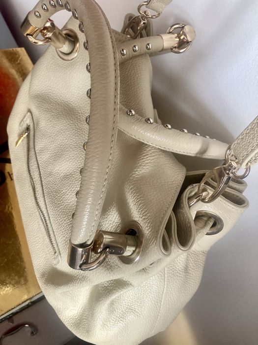 Geanta din piele, model tip buchet, cu detalii aurii/ Made in Italy