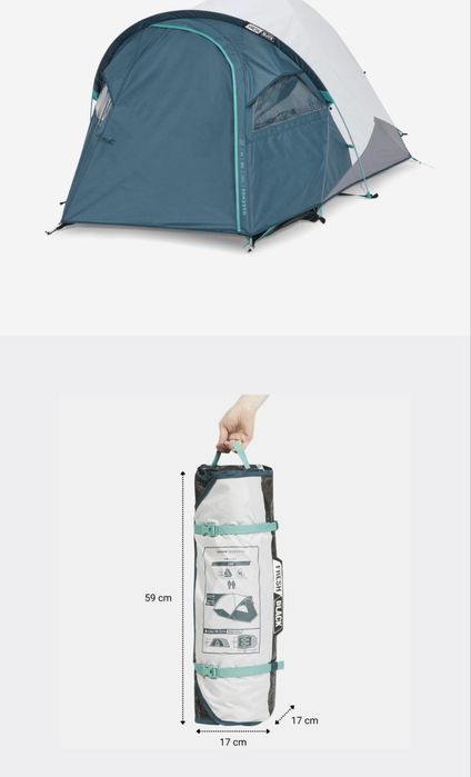 Vand Cort De Camping 2 Locuri, Quechua Mh100 Xl Fresh & Black