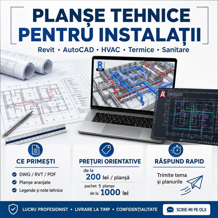 Desenare Tehnică AutoCAD Revit 3D /  Instalații HVAC Sanitare Licență