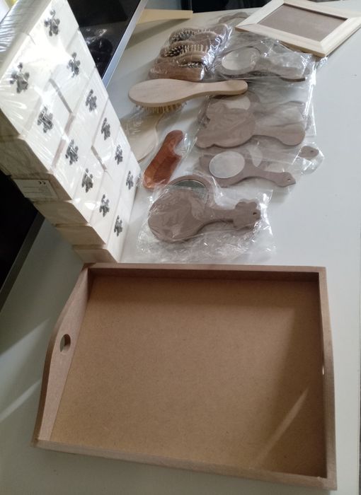 Lot 69 blankuri lemn/MDF pentru handmade – tăvi, rame foto, oglinzi, cutii, perii