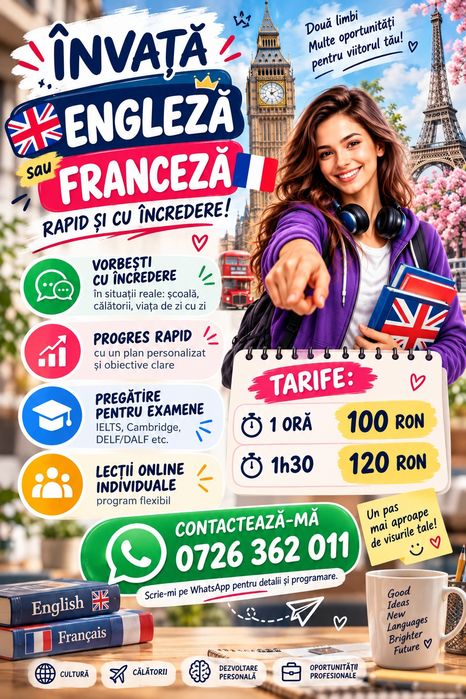 Cursuri online de limbă franceză și engleză  – personalizate.