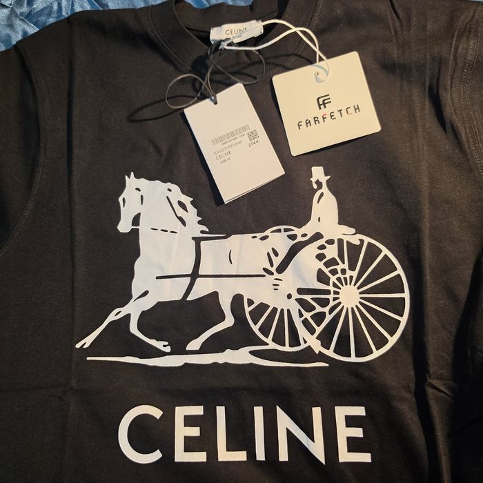 Tricou Celine negru, bumbac, unisex. marimi S-XXL. Farfetch, nou cu eticheta