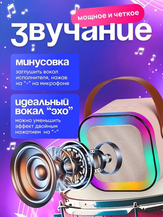 Караоке колонка беспроводная с 2 микрофонами