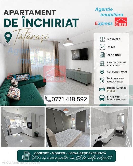 Apartament nou de inchiriat, 3 camere, Tatarasi — fotografia 1