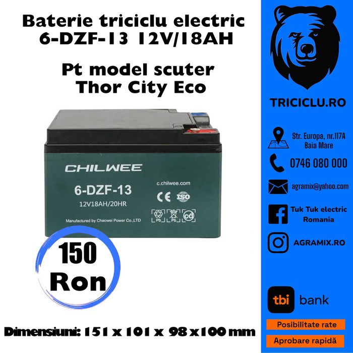 Baterii compatibile cu marca THOR de tricicluri electrice NOI Agramix