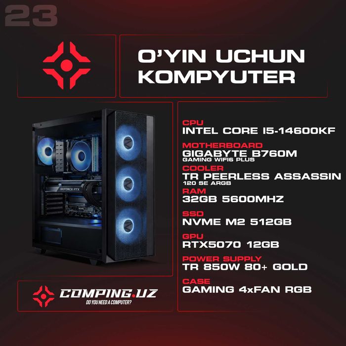 INTEL I5-14600KF / 32GB 5600MHz / 512GB NVMe / RTX5070 12GB
