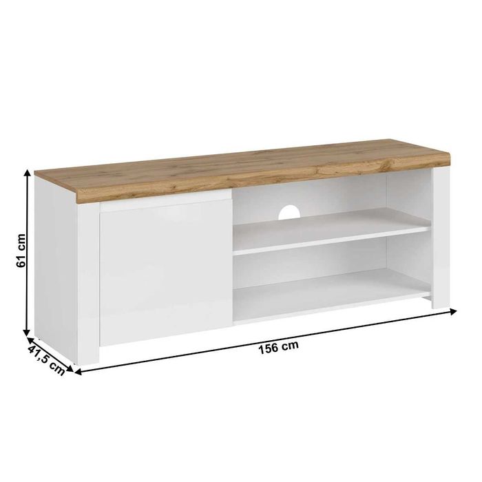 Set Mobila Living Modern - Alb Mat & Stejar