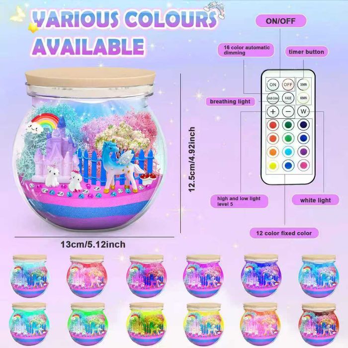 Нов Детски комплект терариум с еднорог LED светлина и дистанционно Идеален подарък дете