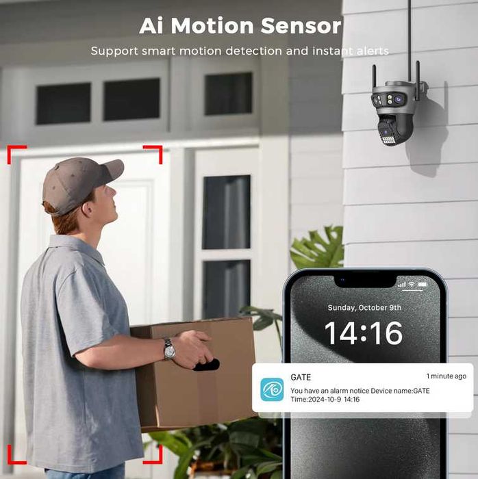 Camera Supraveghere Wifi Rotativa 360° 6K TRIPLĂ 3 zone acoperire