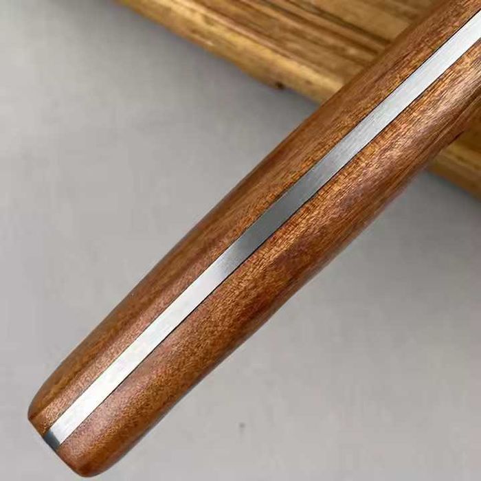 Cutit Outdoor, otel inoxidabil, maner lemn de tranadafir, teaca piele