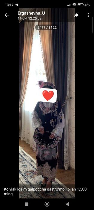 Koʻylak lozim qalpoqcha dastroʻmol yangi