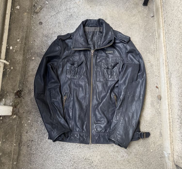 Geacă  vintage de piele naturală Superdry  biker neagră mărime M