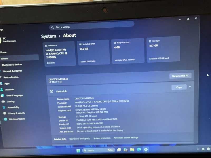 HP ZBook 15 G3 i7-6700HQ 16GB Quadro M2000M 4GB SSD 512GB