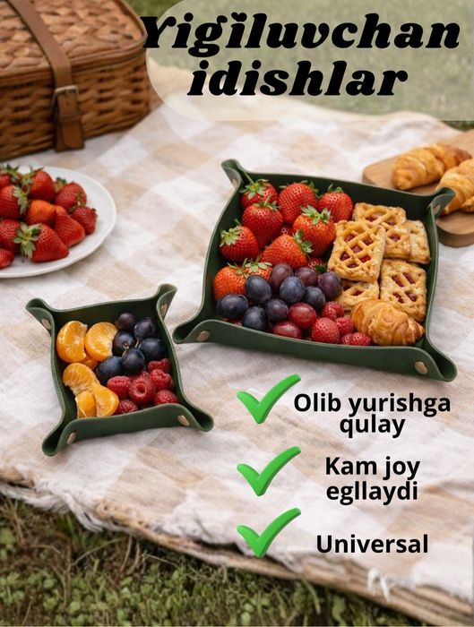 Piknik va uy uchun universal yigiluvchan idishlar