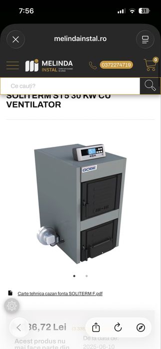 Cazan pe lemn din fonta GOBE Soliterm ST5 30 kW cu ventilator