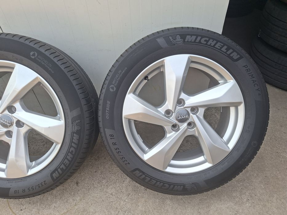 Set jante din aluminiu originale r18 / Audi Vw Skoda Seat MG / echipate cu anvelope de vara 235 55 r18 Michelin / 5x112