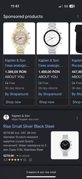 Ceas Kapten & Son Rise Small Light Gold Cream Steel Sapphire Crystal