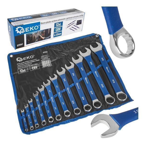 Комплект 12 комбинирани гаечни ключа с дръжка с гумено покритие, 6-32