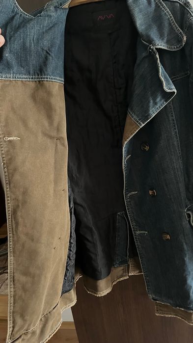 Дънково яке с кафеви кръпки