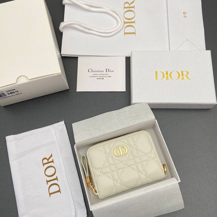 Christian Dior Caro Zipped Coin Wallet – White