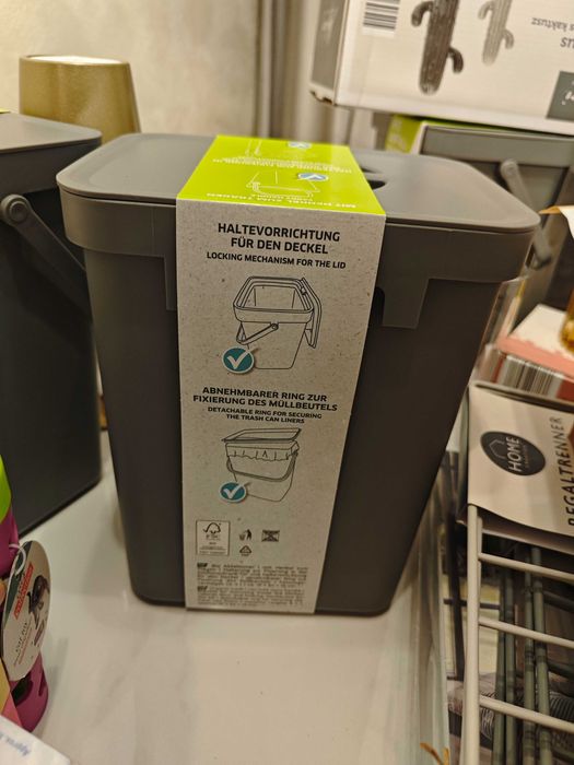 Cos de gunoi cu capac si sistem fixare sac, culoare gri