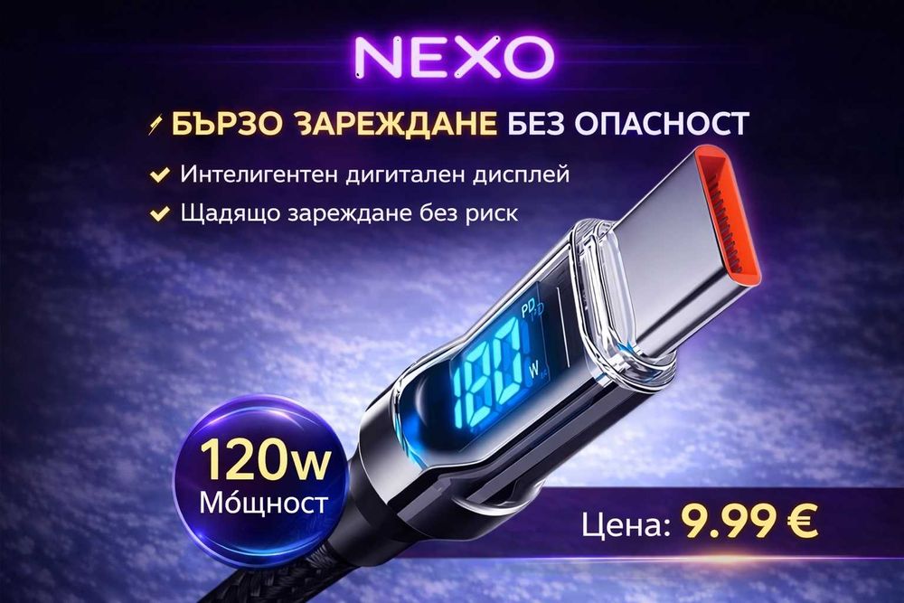 120W Fast Charge Кабел с дисплей  USB-C PD / QC