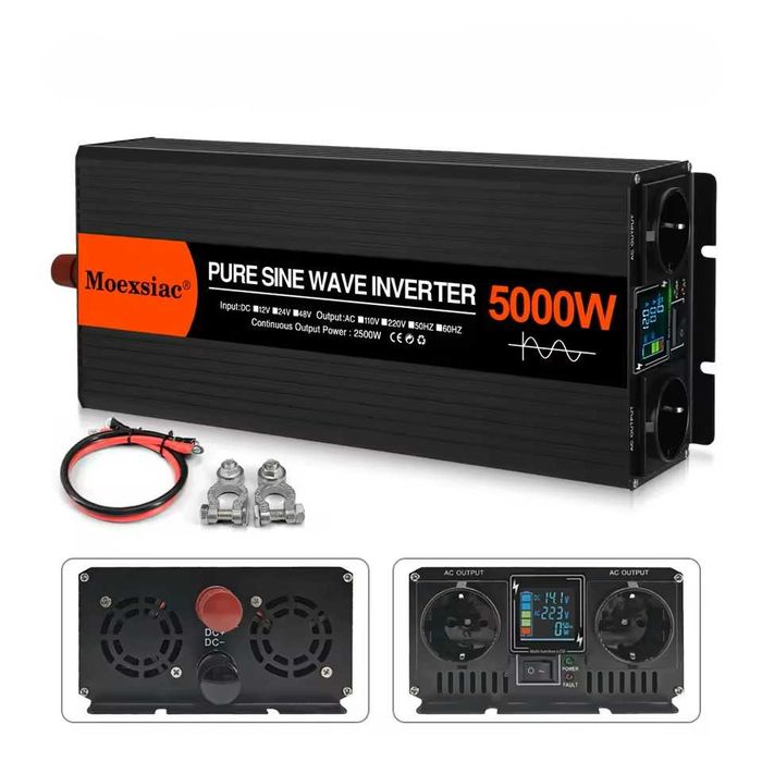 Invertor Moexsiac, sinus pur, 5000W, 12V sau 24V  220V, dubla priza EU