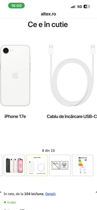 Iphone 17e alb 256GB Nou in Garantie 2 ani include husa protectoare cu folie confidentiala