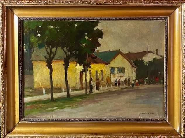 ”ULITA TRANSILVANA”- AUTENTIC! Superb Tablou valoros, f VECHI, semnat Várdeák Ferenc (1897 - ) ulei pe panza, cu o rama din lemn masiv.,