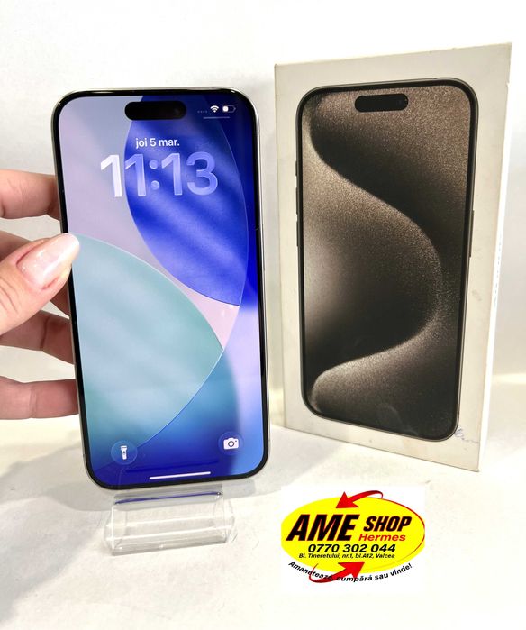 iPhone 15 Pro, 128GB,  Natural Titanium, impecabil!