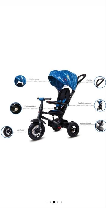 Tricicletă pliabilă cu roți gonflabile sun baby qplay rito - blue