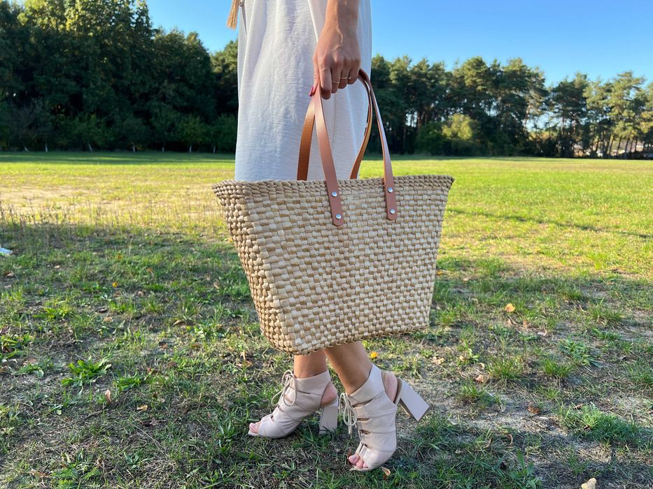 Плетена плажна чанта Ръчно изработена