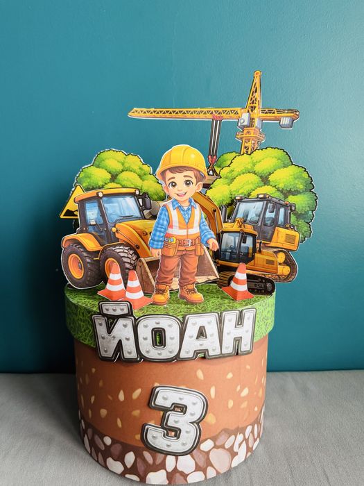 Картонена торта Строителни машини Багер трактор кран