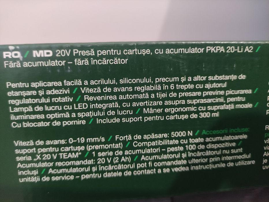Pistol de silicon Parkside pe acumulator de 20 V