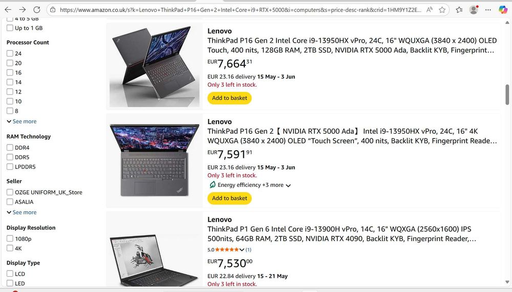 Lenovo ThinkPad P16 Gen 2  Eкан 16’IPS FHD+ 400nits 100%sRGB, cpu: i9 13950HX gpu: NVIDIA RTX 5000 16GB, Ram 64 Gb./1 Tb SSD. Гаранция до Юни 2026г