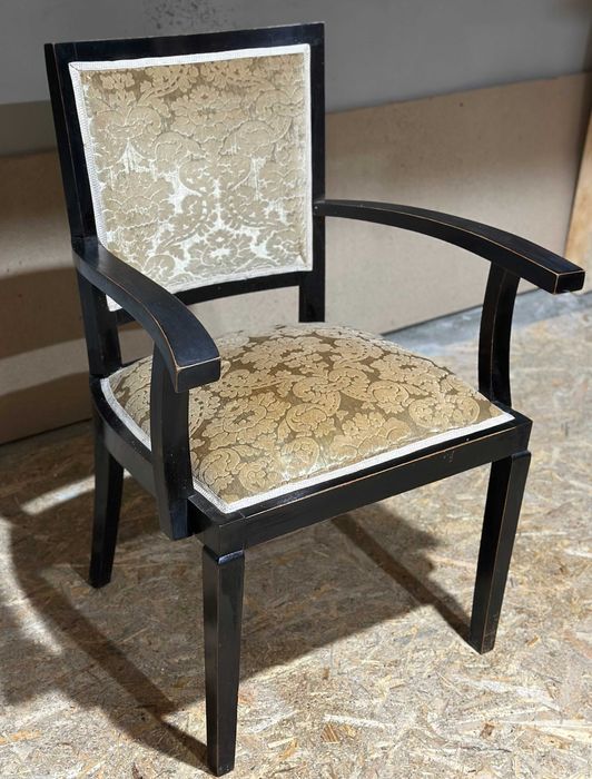 Jilt Vintage din lemn masiv Stil ArtDeco; Scaun cu manere tapitat