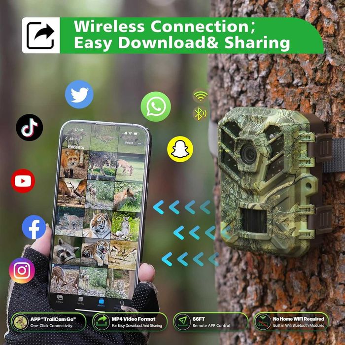 Ловна камера Coolifepro WiFi Bluetooth с приложение, 48MP + КАРТА 32GB