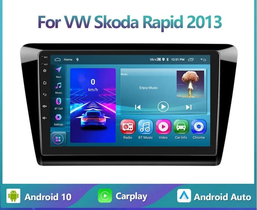 Navigatie android Skoda Rapid Waze YouTube GPS BT USB
