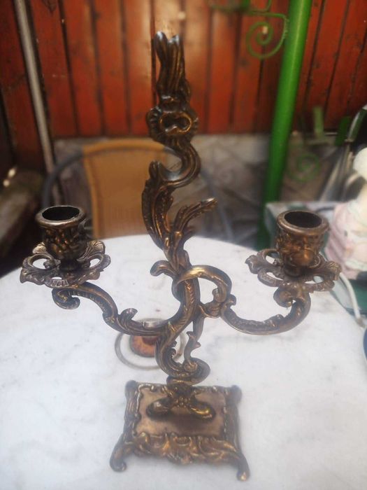 Sfesnic 3 brațe din bronz masiv stil Art Deco