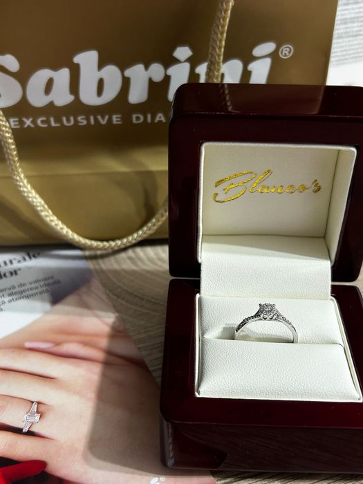 Inel logodnă aur alb 18K cu diamante – NOU- marimea 51