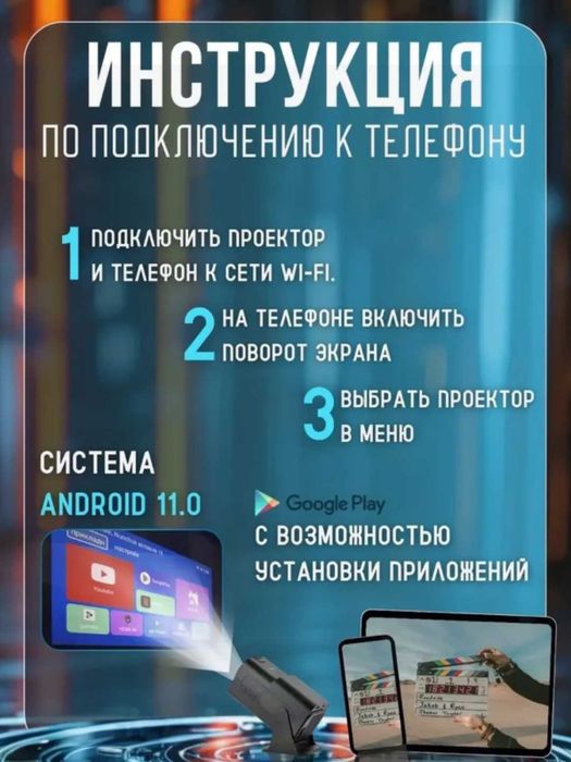 Смарт проектор HY320mini, Android 11. Портативный домашний кинотеатр