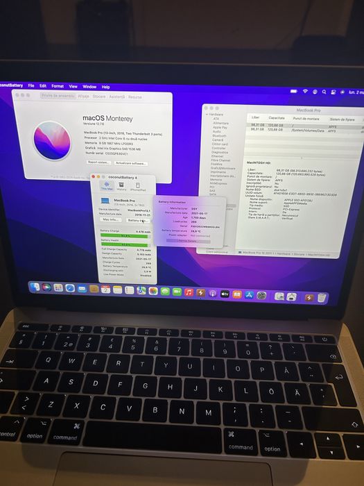 Macbook Pro 13" A1708 i5 8 GB RAM 128 GB SSD 269 cicluri