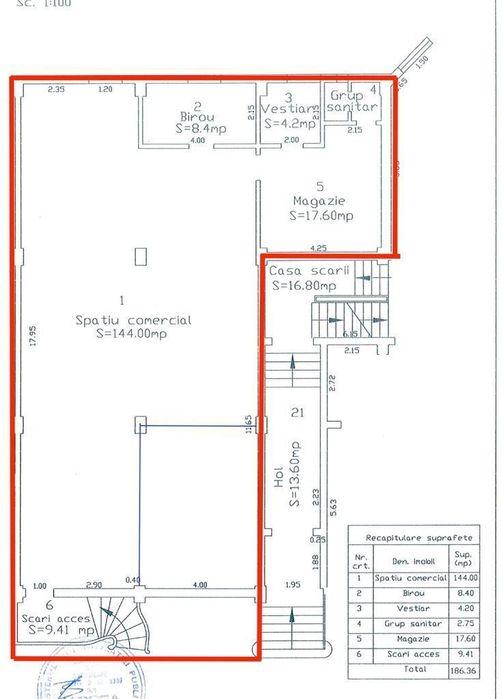 Spațiu comercial de închiriat – 177 mp – vitrină la stradă – Ștrand